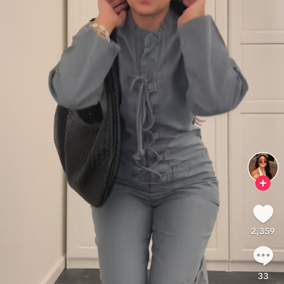 BNWT Zara Amelia Jumpsuit Slate Grey Lace Up Front Boilersuit Med Cotton Linen - Picture 2 of 14